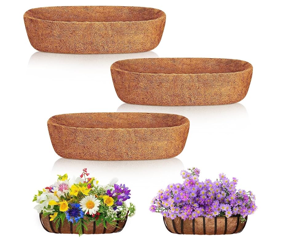 JISON21 coconut fiber planter liner, 30-inch natural fiber promoting balanced soil moisture and airflow.