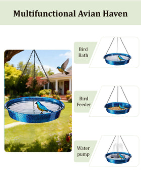 JiubinArt outdoor bird bath 11-5-diameter displayed with chain and hook.