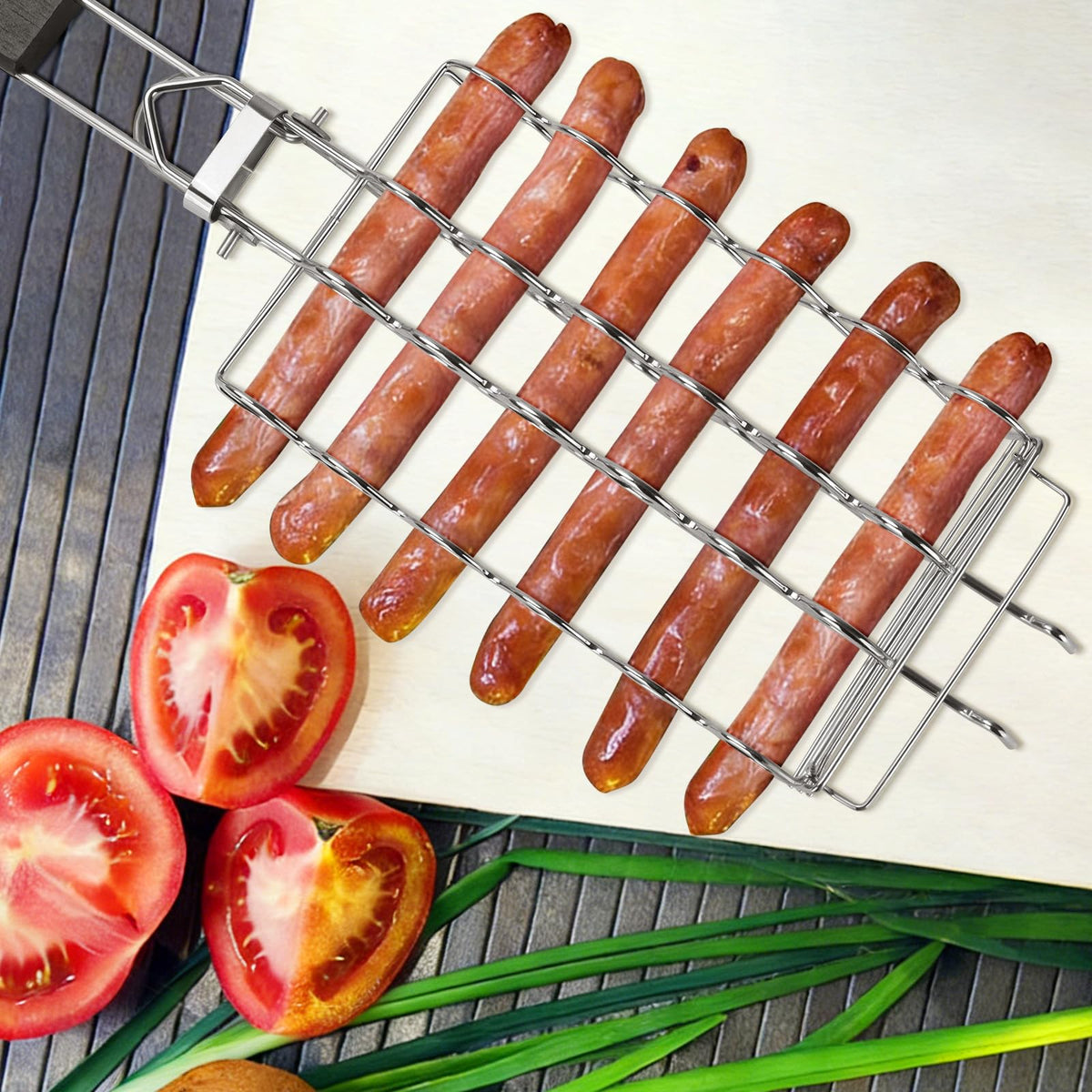 JIUCAN camping grill basket fits camping trips and picnics.