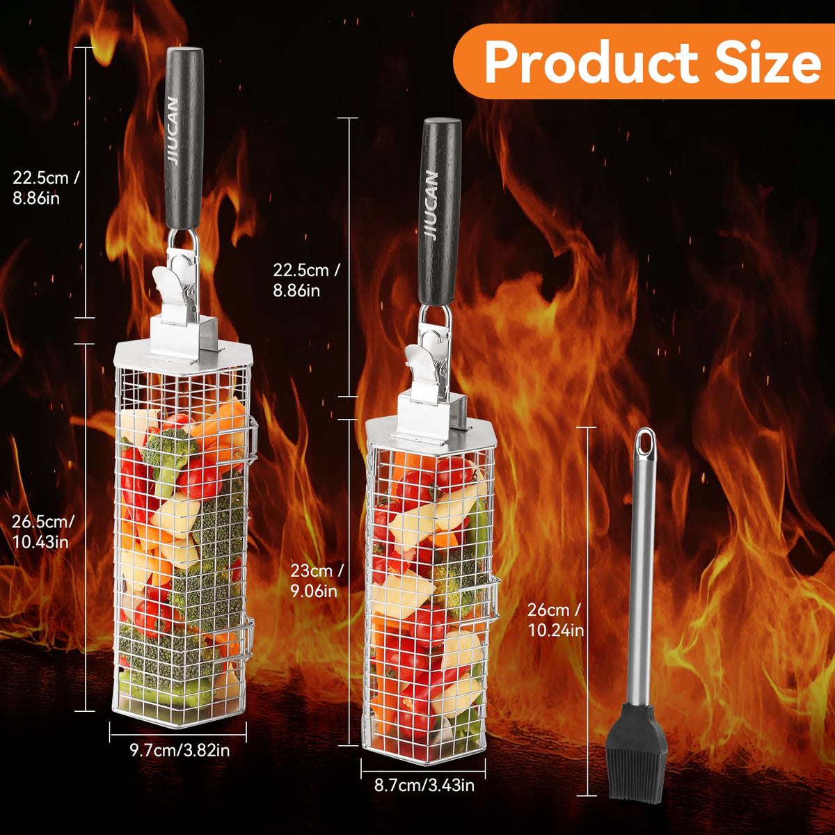 JIUCAN grill baskets with removable wooden handles for safe, easy transport