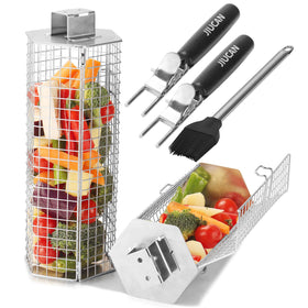 JIUCAN grill baskets with rolling hexagon design secure food on the grill