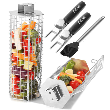 JIUCAN grill baskets with rolling hexagon design secure food on the grill