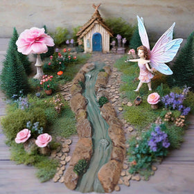 JIUMO curved mini stream pairs with ponds and bridges in dollhouse scenes
