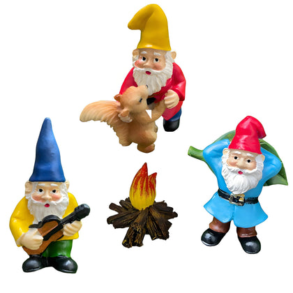 JIUMO dance miniature gnomes in a garden scene for outdoor decor