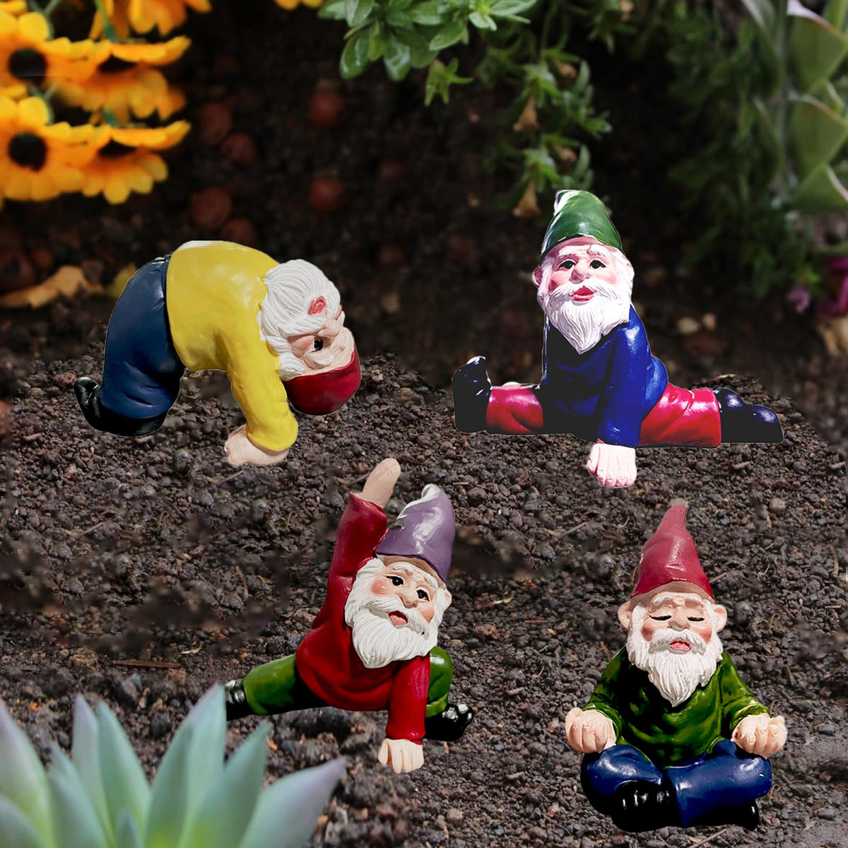 JIUMO fairy garden gnomes set of 4 creates a playful village.