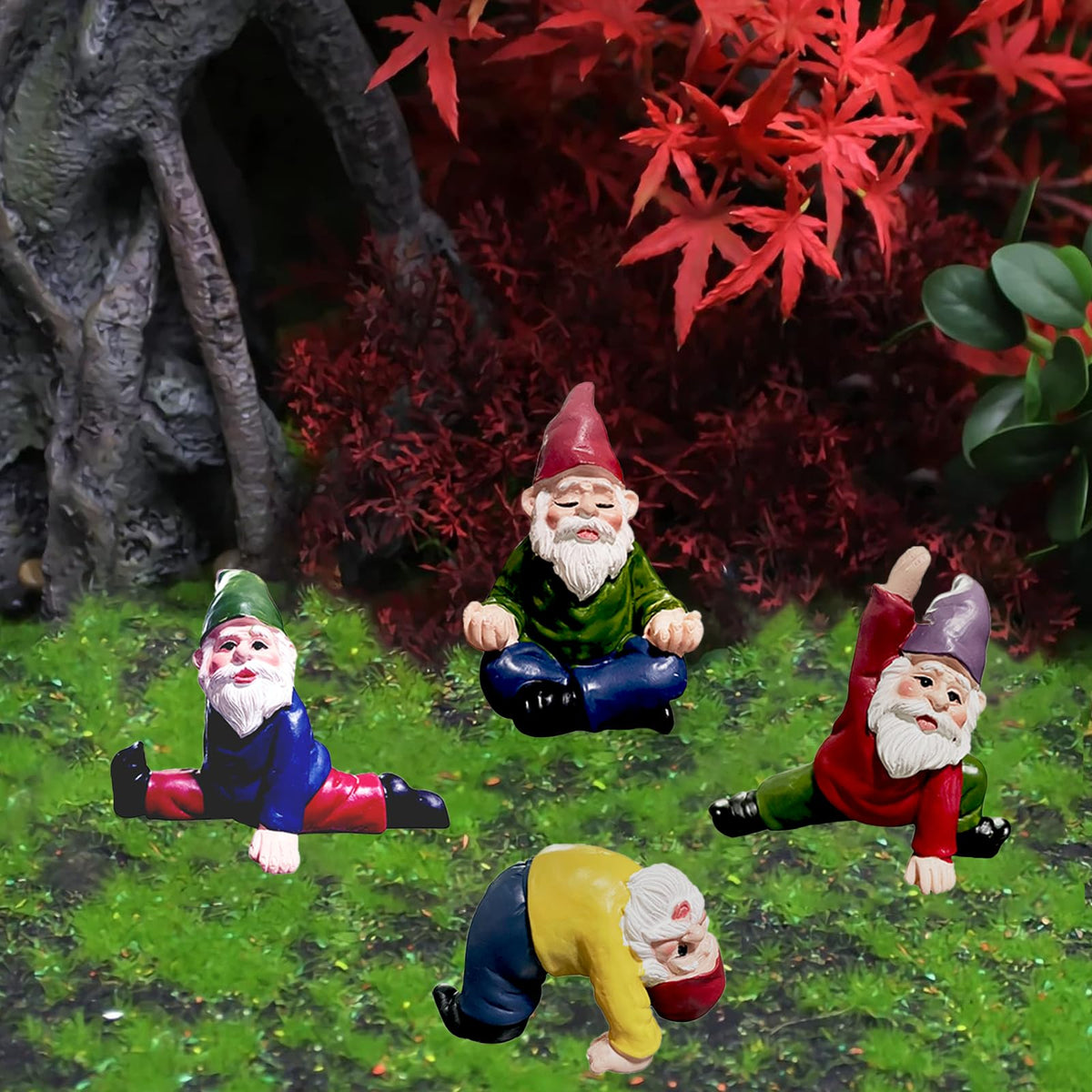 JIUMO miniature gnomes, 2-inch tall, ideal for pots and shelves.