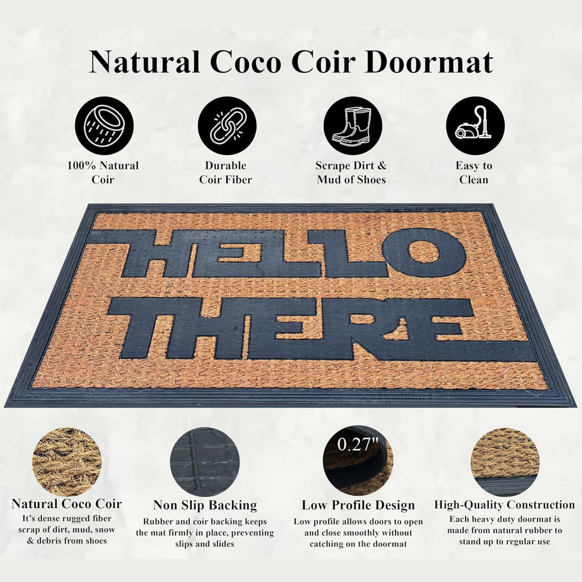 JiXianJu coir doormat on patio entrance demonstrates outdoor suitability.