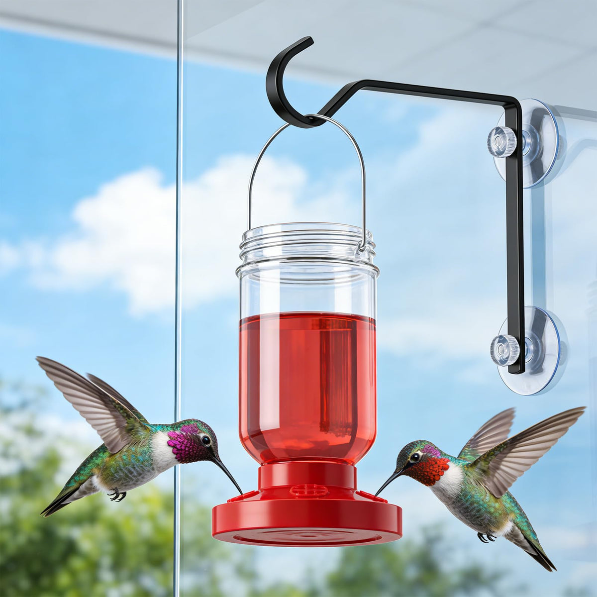 JIYANMEI extended-arm hanging hook keeps feeders away from walls.