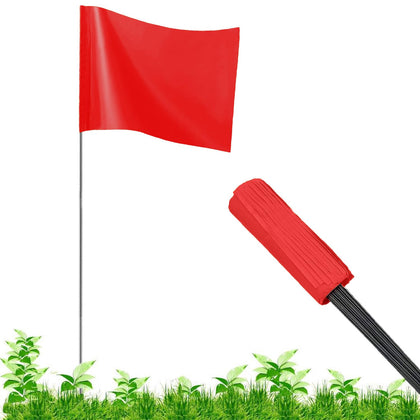 JIZHGRAD red marker flag in soil for clear yard boundary visibility.