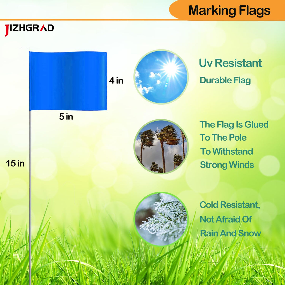 JIZHGRAD blue marking flags for precise boundary marking in landscaping