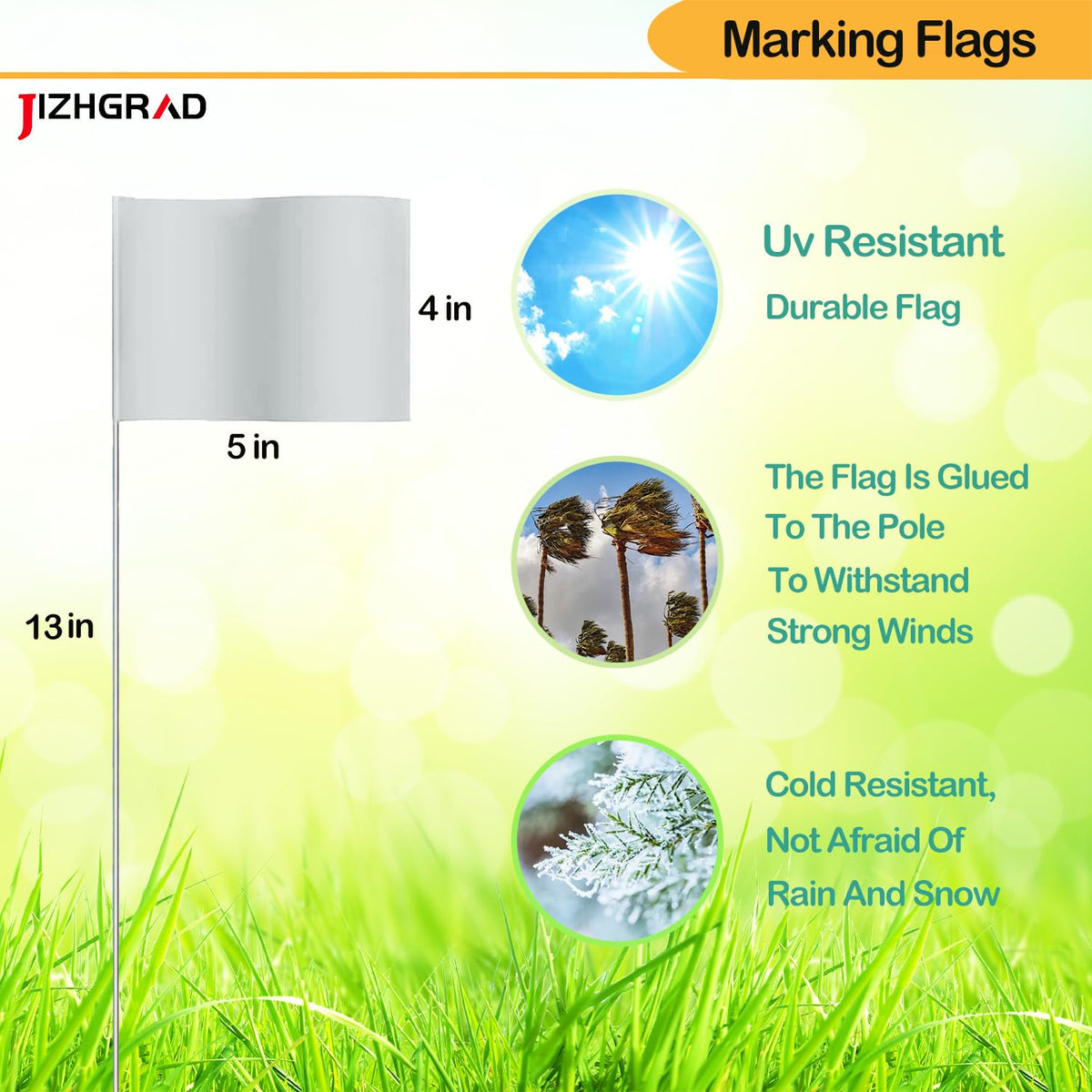 JIZHGRAD marking flags with steel poles stay straight for durable outdoor use.