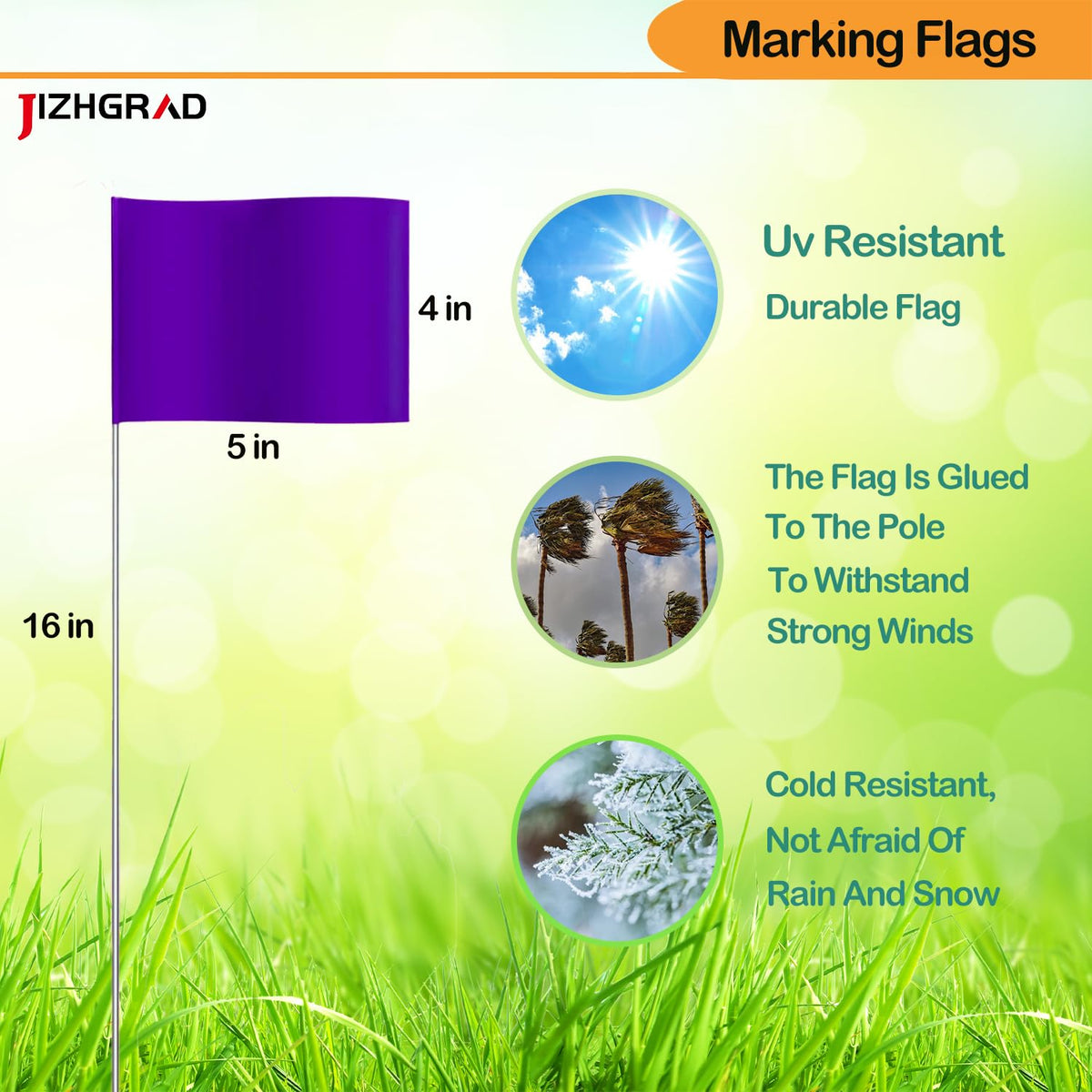 JIZHGRAD steel pole marker flag highlights durability in outdoor use