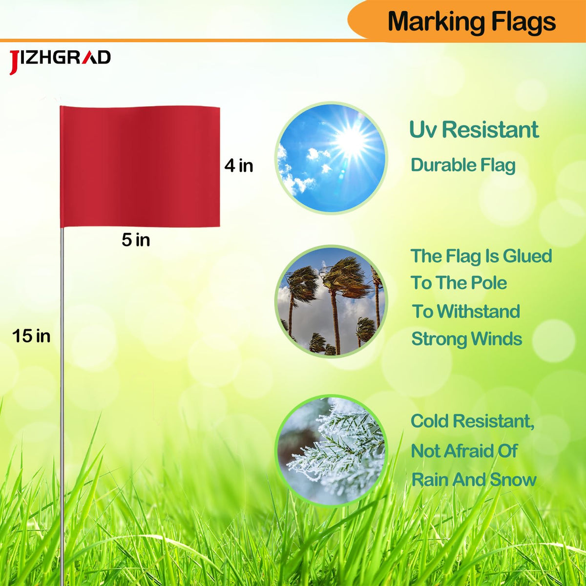 JIZHGRAD flag with steel wire pole provides longer life for lawn and garden marking.