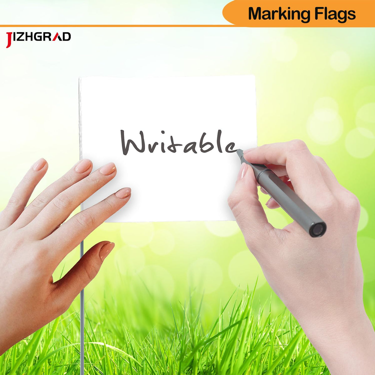 JIZHGRAD write-on flags allow quick labeling for sprinkler, survey, or garden projects.