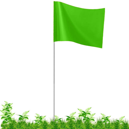 JIZHGRAD yard flags in bright green marking soil for precise boundary indication.