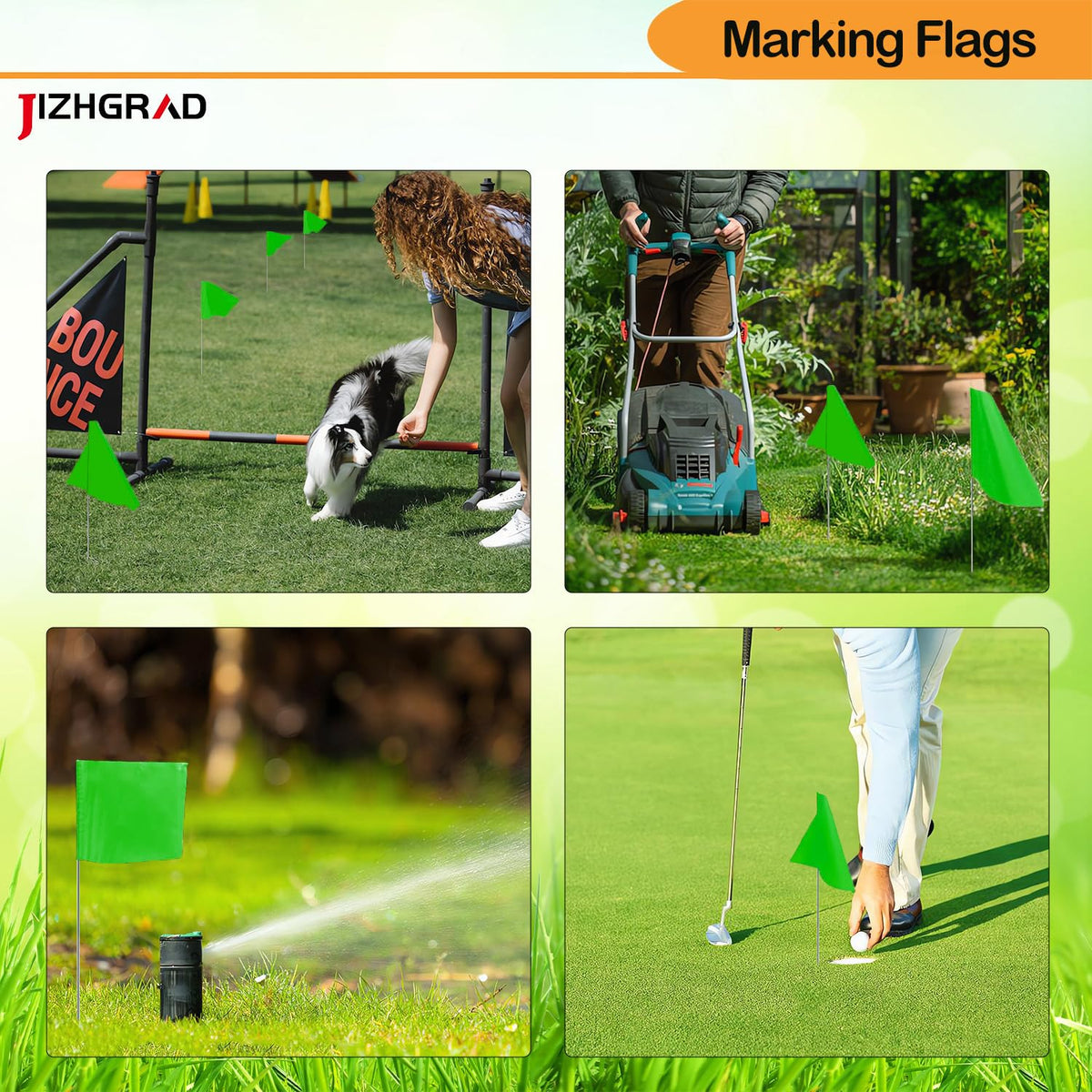 JIZHGRAD flags used for sprinkler marking and utility flag placements.