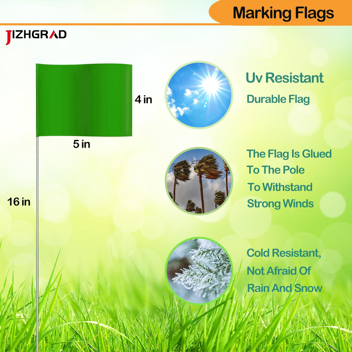 JIZHGRAD flag with steel wire pole close-up, highlighting sturdy outdoor durability.