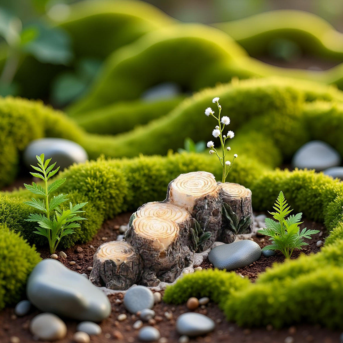Jizlan resin stump with wood texture enhances outdoor garden scenes with lasting charm.