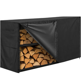 JJASMAMV firewood cover with zipper closure protecting a 5ft rack outdoors