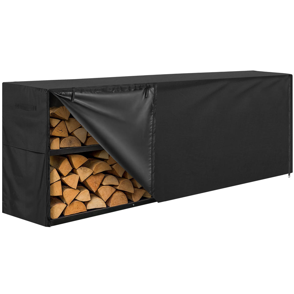 JJASMAMV 8ft firewood cover front view protects logs from rain and sun.