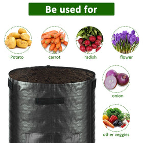 JJGoo planting bag in use for potatoes and onions in small spaces.