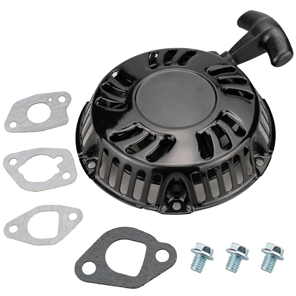 JJing Predator 212cc recoil starter front view with durable pull cord for quick starts.