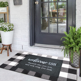 JJUUYOU low-profile mat fits under doors without hindering operation.