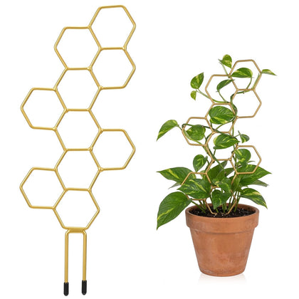 JJUNW Plant Trellis Indoor with gold finish supports climbing vines in pots.