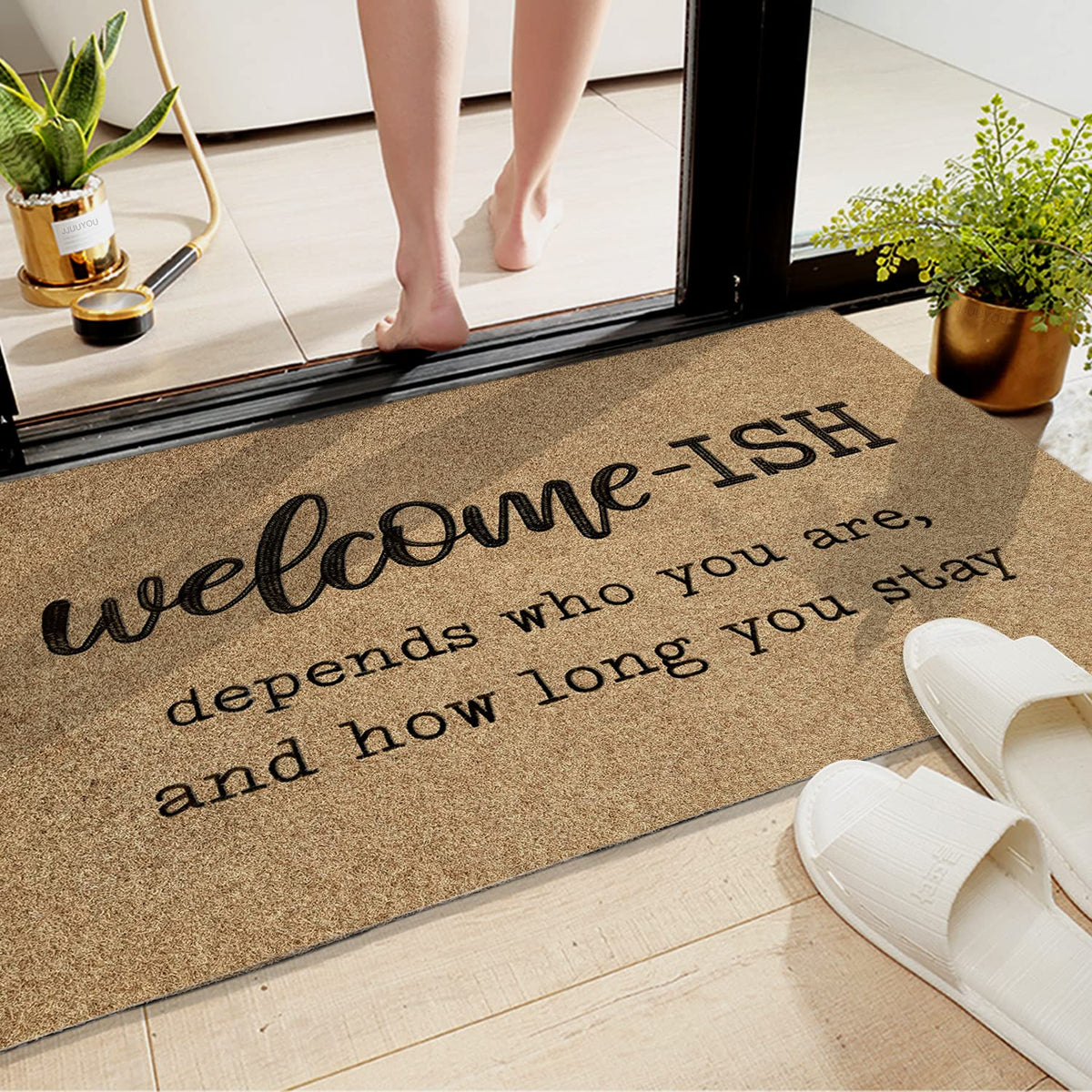 JJUUYOU embroidered pattern adds friendly curb appeal to entry
