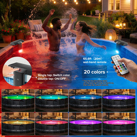 JJX pool light showing 20 color modes for versatile ambiance.