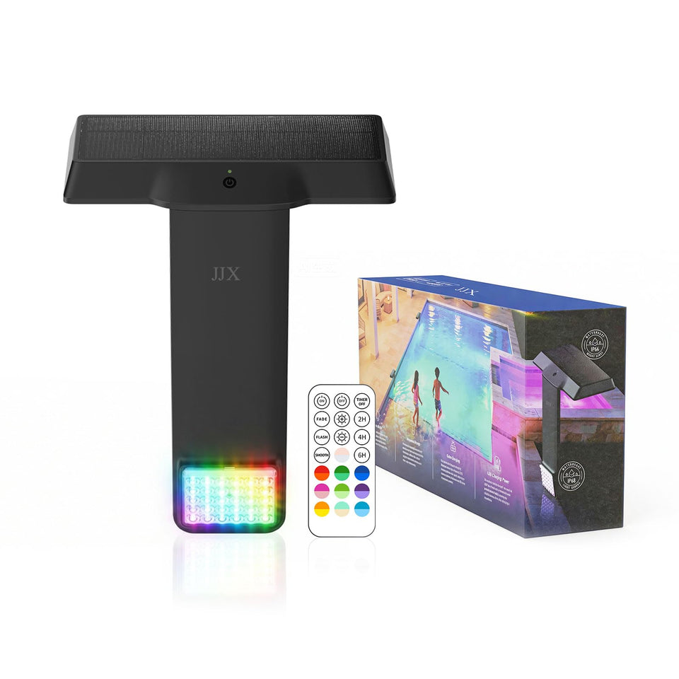JJX Solar Pool Light with double brightness delivering a wide 150° beam for better night visibility.