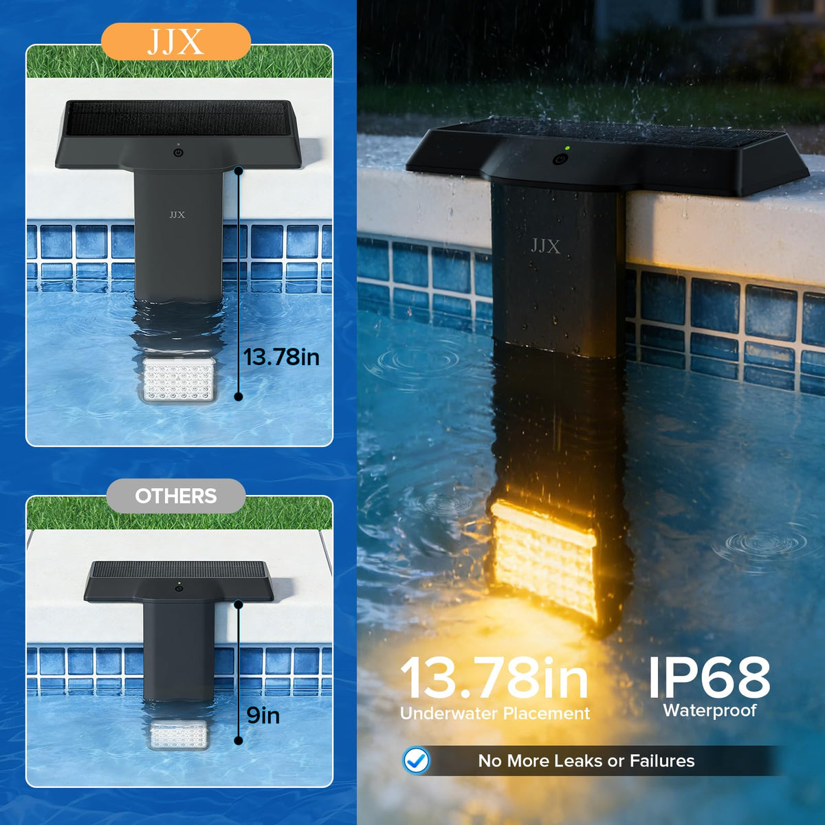 JJX magnetic quick-install pool light being attached in seconds.