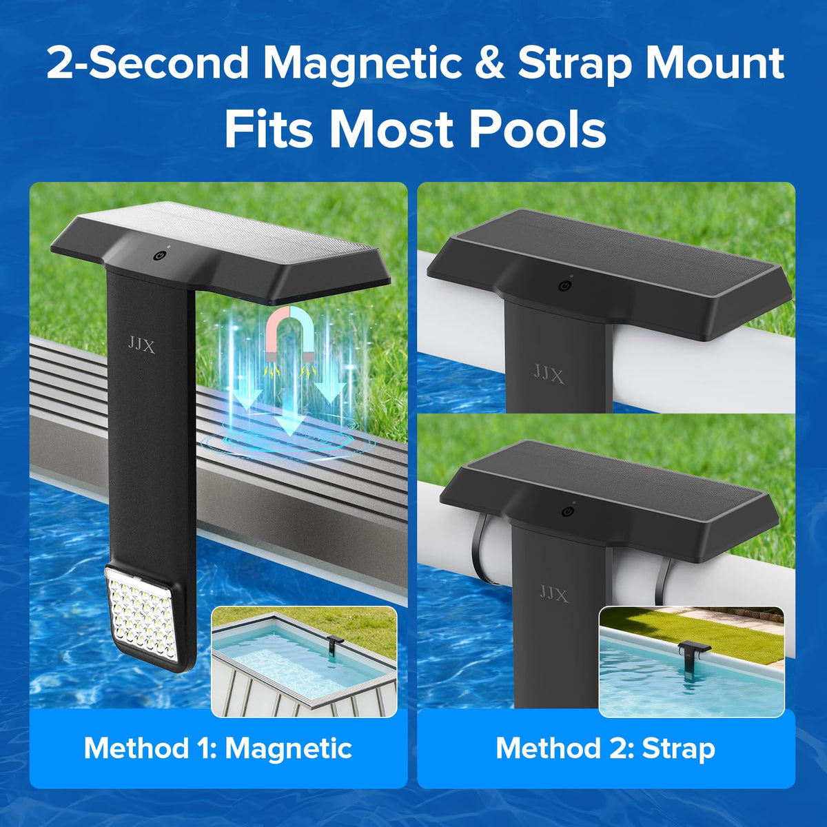 JJX pool light using Type-C charging for reliable use even on rainy days.