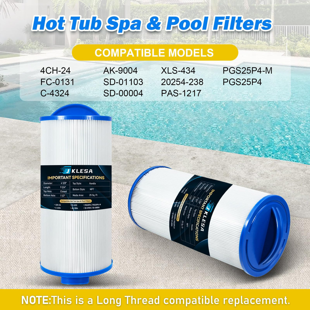 JKLESA spa filter works with Pleatco PGS25P4 for reliable filtration.