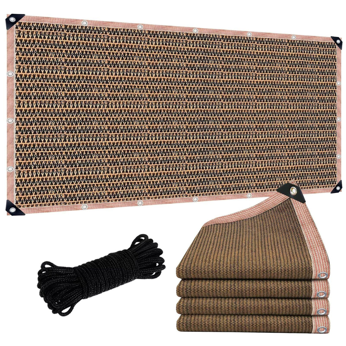 JKNVDVLC 90% sun shade cloth laid out on a mocha patio for shade
