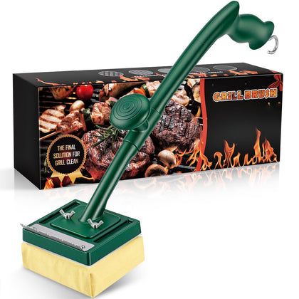 Jkoeier bristle-free grill brush with steam scraper in action for fast grease removal