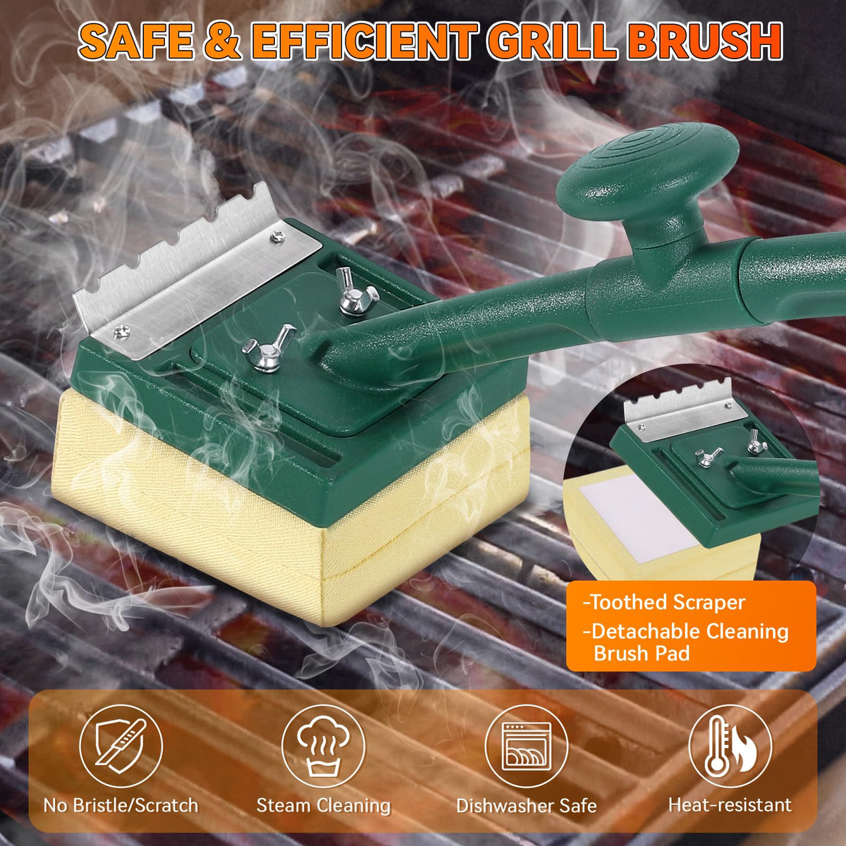 Jkoeier grill brush with ergonomic, heat-resistant handle for comfortable use