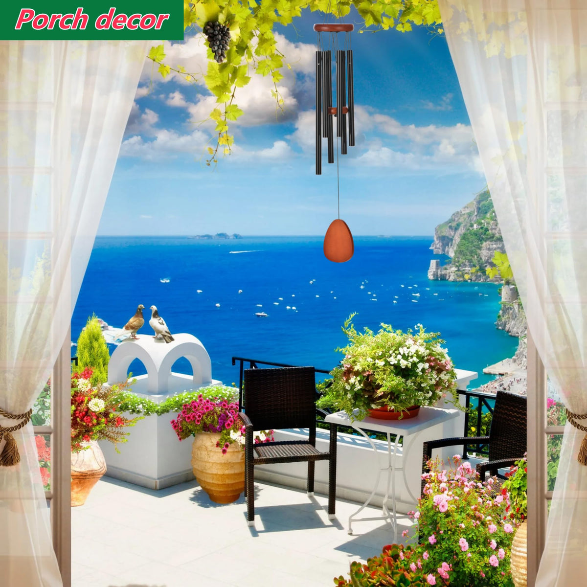 JLBLNHW wind chimes with easy-hang hook for quick outdoor setup.