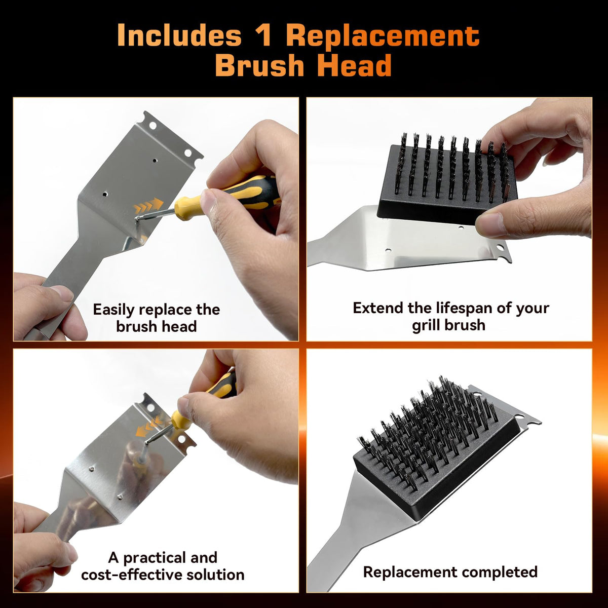 JLiup brush and scraper in action removing stubborn residue between grates.