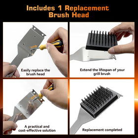 JLiup brush and scraper in action removing stubborn residue between grates.