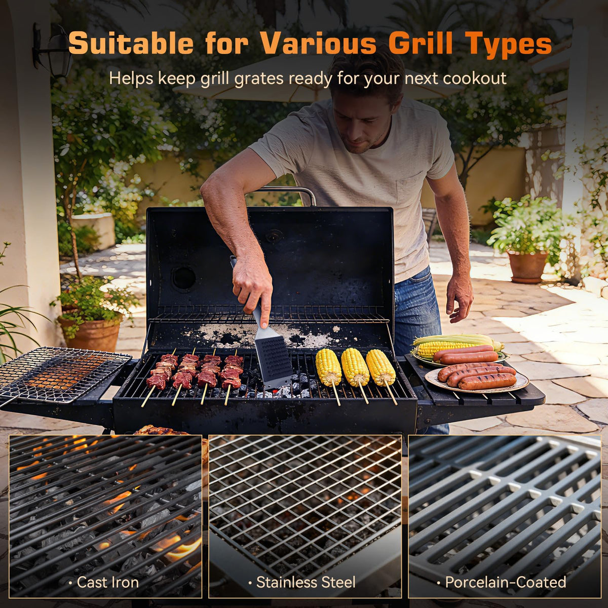 JLiup compatible with gas, charcoal, and smoker grills for versatile cleaning.