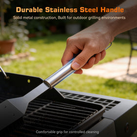 JLiup stainless steel handle close-up offering sturdy grip.