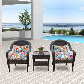 JMGBird cushion side view with ties for secure fit on chairs.