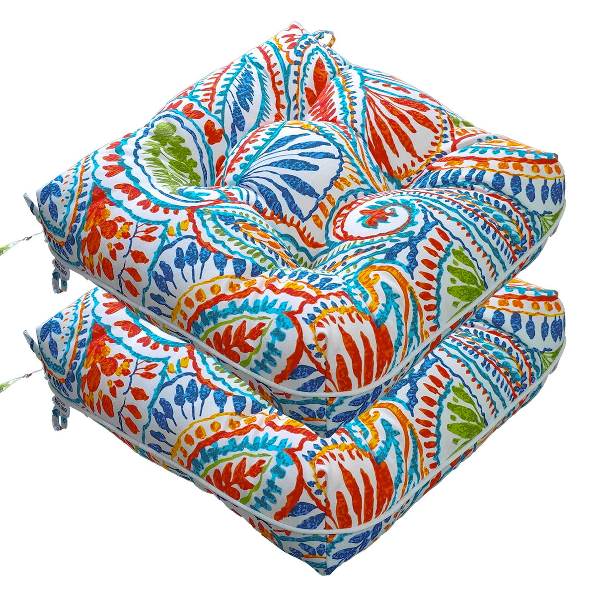 JMGBird outdoor cushions top view, two-pack, ideal for patio seating.