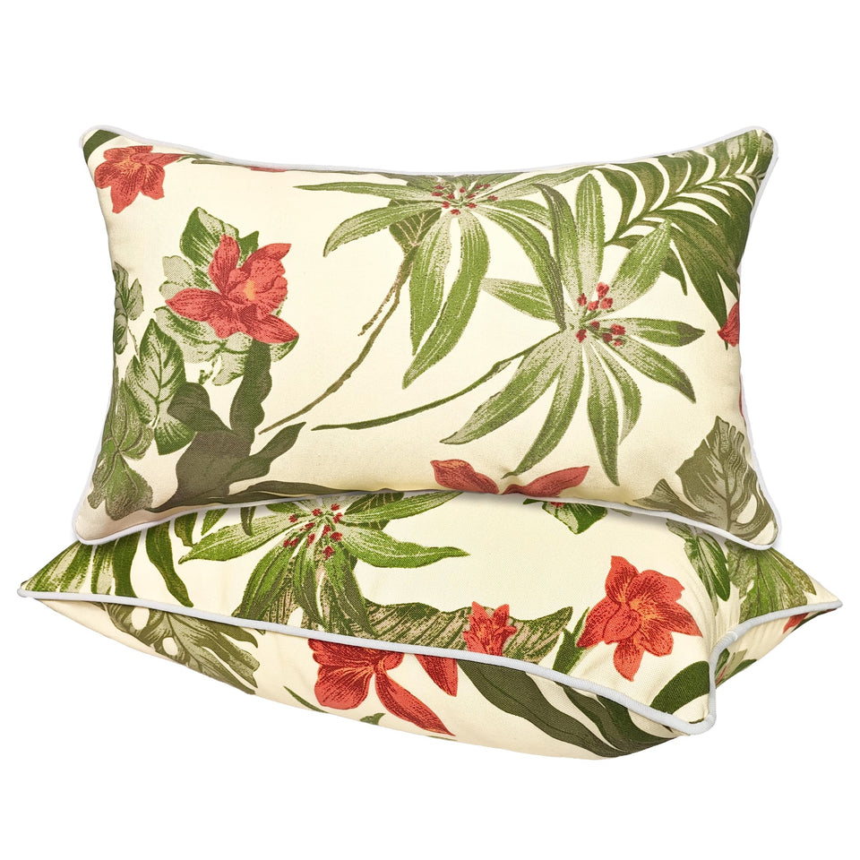 JMGBird outdoor lumbar pillow front view on patio chair for back support.