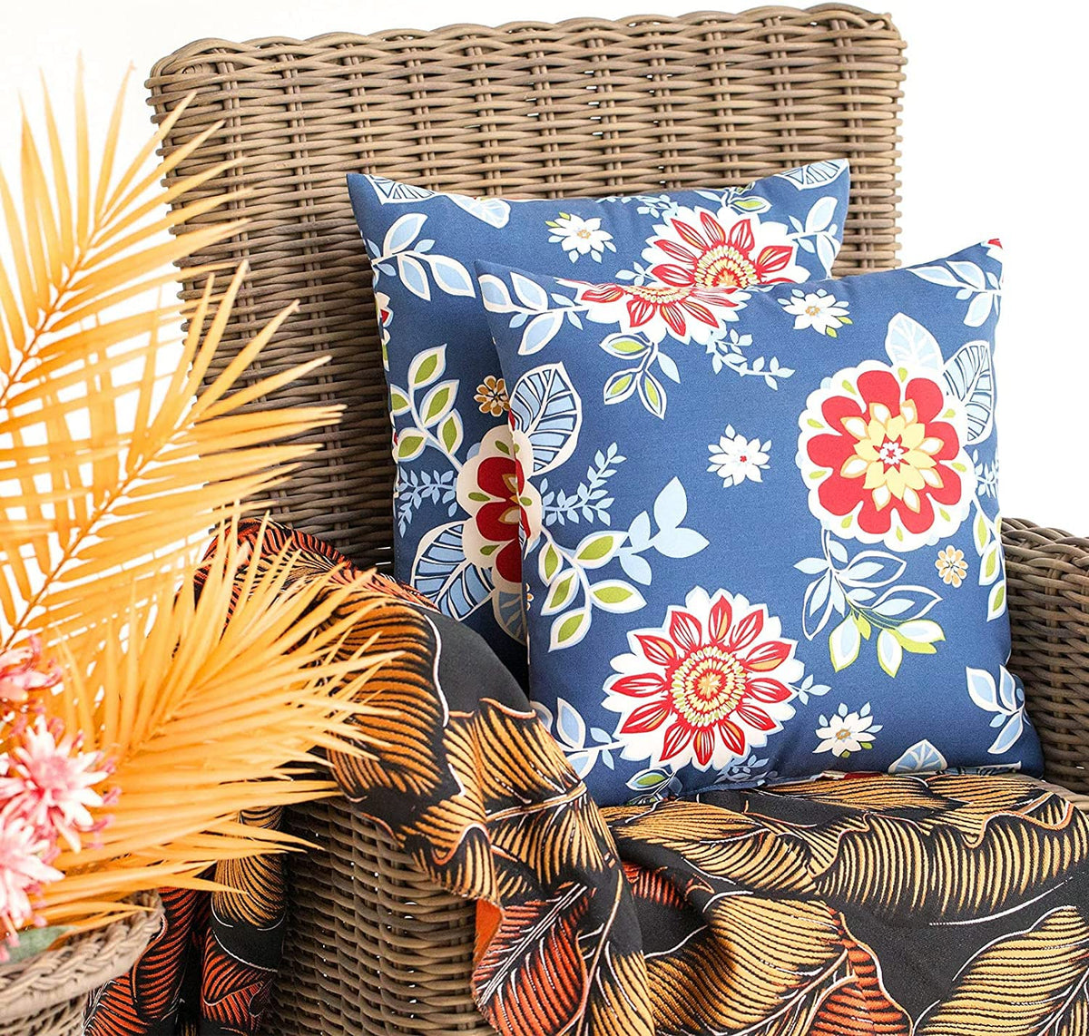 JMGBird outdoor pillows on patio furniture enhancing garden-ready decor for any space.