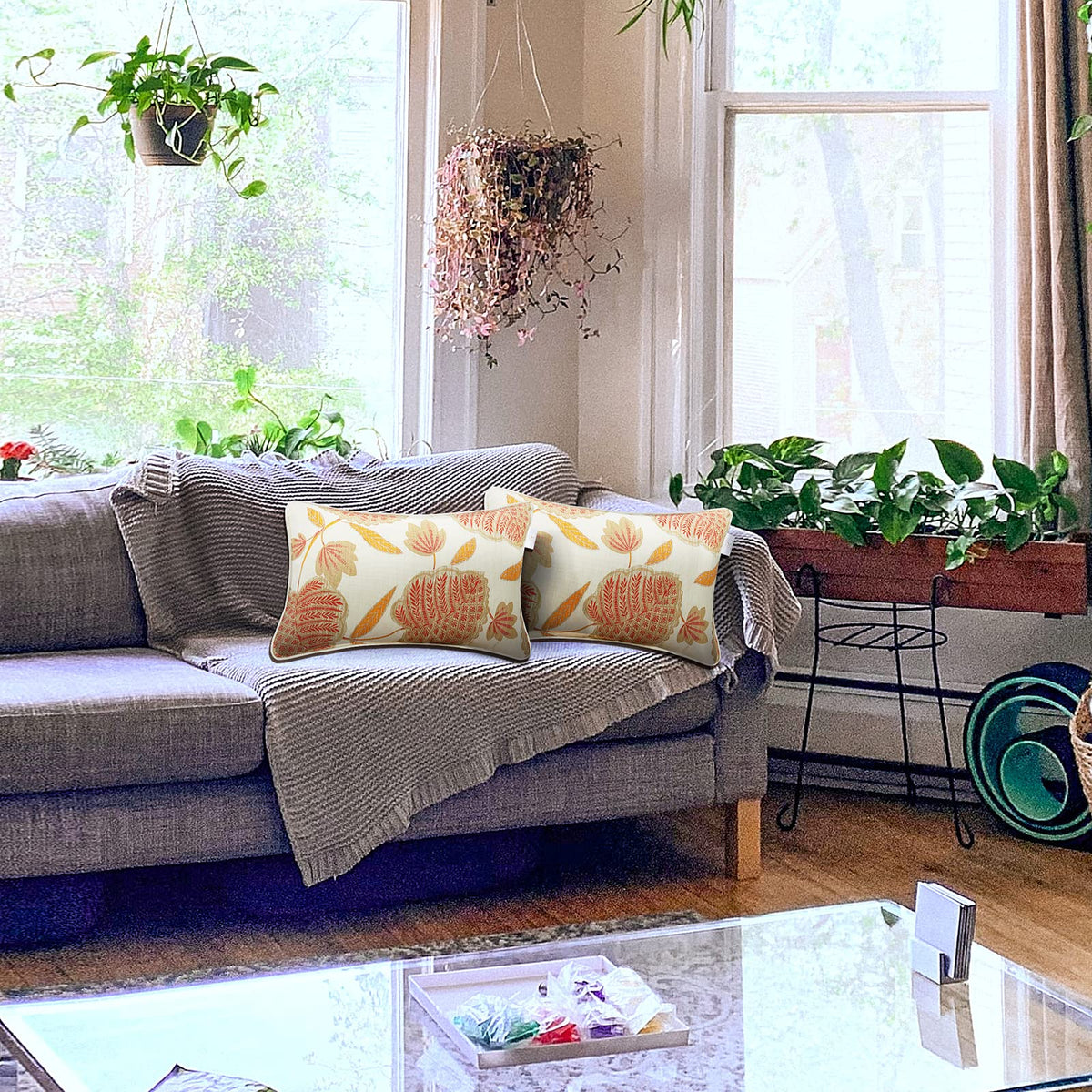 JMGBird 12x20 beige-orange leaf pillow enhances patio comfort and style