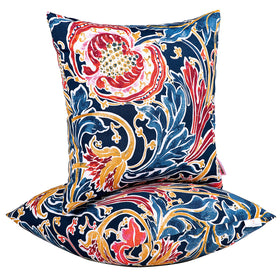 JMGBird outdoor pillows in blue with pomegranate pattern elevate patio decor.