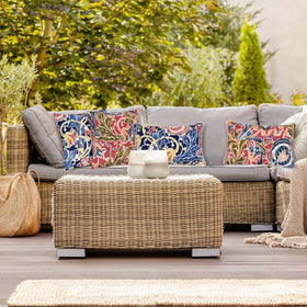 JMGBird blue cushions decorate decks with exotic flair.