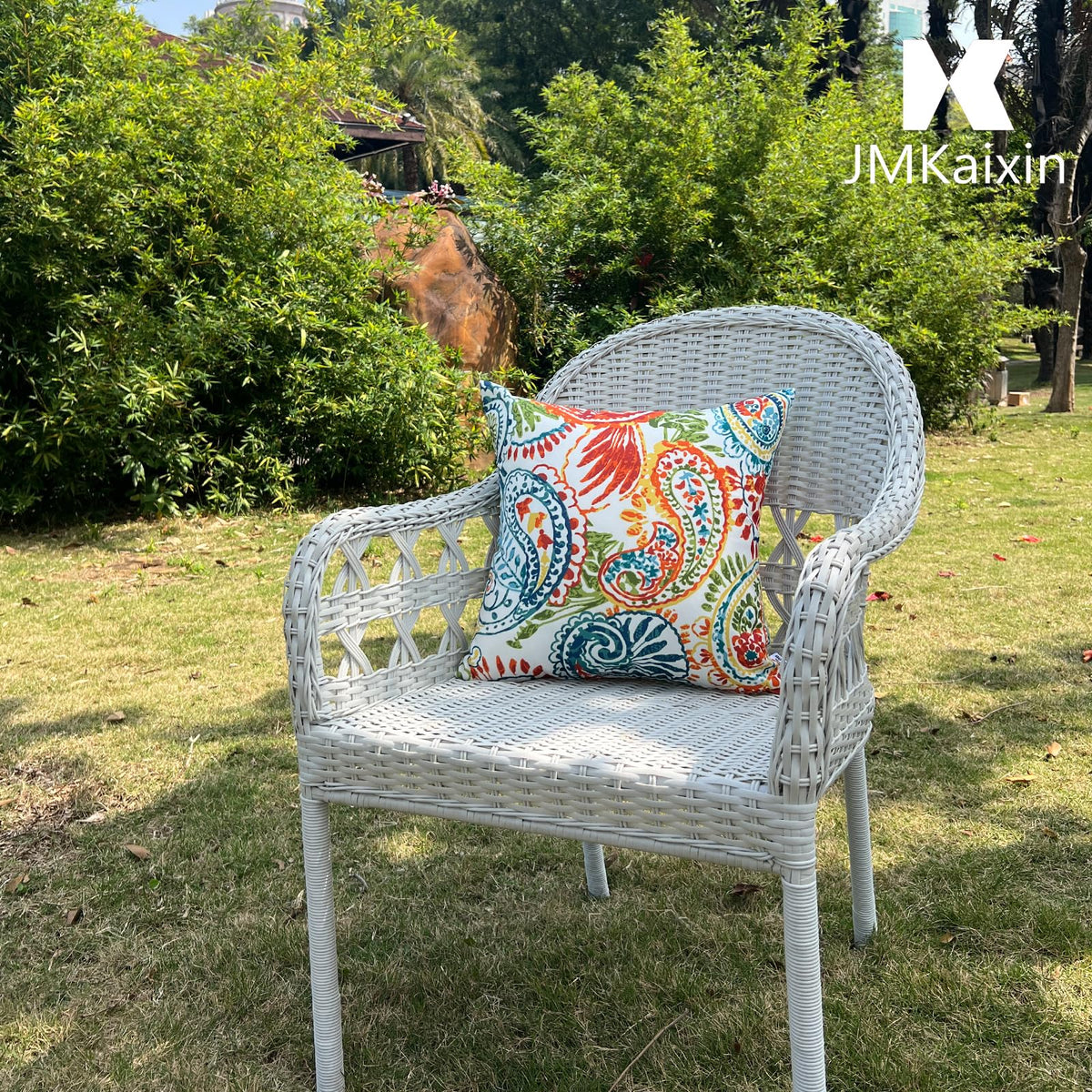 JMKaixin stain-resistant fabric on outdoor pillows maintains color